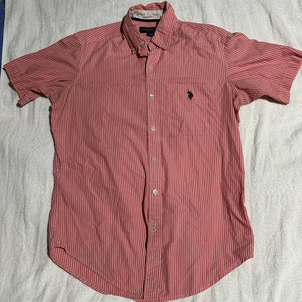 US Polo Assn Orange white Plaid Button Down Shirt Size Small